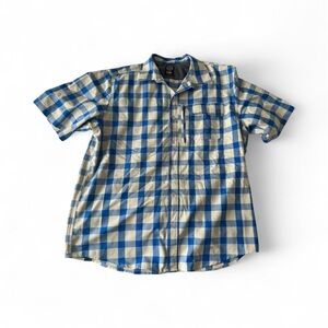 Men’s Wrangler Button Down ATG Blue and Cream Plaid Shirt